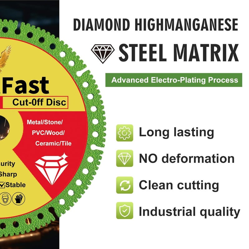 Fix It Fast 4 1/2 x 7/8 Inch Indestructible Multi-Material Diamond Cut Off Disc for Angle Grinders, with 5/8" and 4/5" Washer - 3 Pack - Image 2